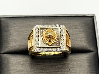 Vintage 10k Solid Gold Mens Diamond & Ruby Lion King Statement Ring 7.8gr