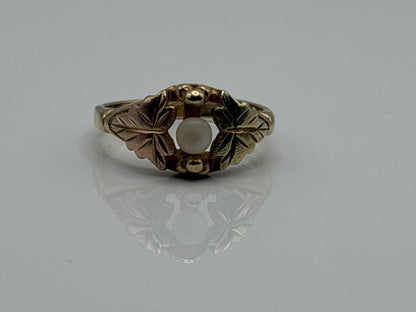 10k Black Hills Gold Tri-Colored Leaf Pearl Vine Ring Blacks Hills Trio BHG Band