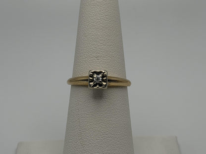 14k Yellow and White Gold Diamond Solitaire Wedding Ring. Engagement Ring
