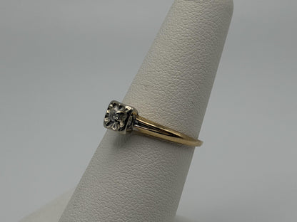 14k Yellow and White Gold Diamond Solitaire Wedding Ring. Engagement Ring