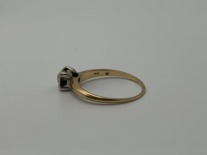 14k Yellow and White Gold Diamond Solitaire Wedding Ring. Engagement Ring