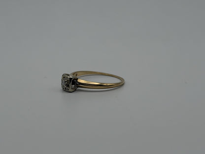 14k Yellow and White Gold Diamond Solitaire Wedding Ring. Engagement Ring