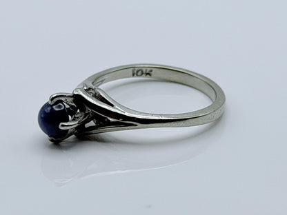 10k White Gold Blue Star Sapphire Solitare Cocktail Ring