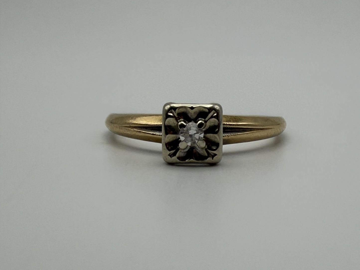 14k Yellow and White Gold Diamond Solitaire Wedding Ring. Engagement Ring