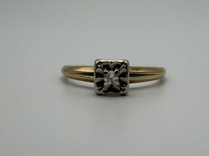 14k Yellow and White Gold Diamond Solitaire Wedding Ring. Engagement Ring