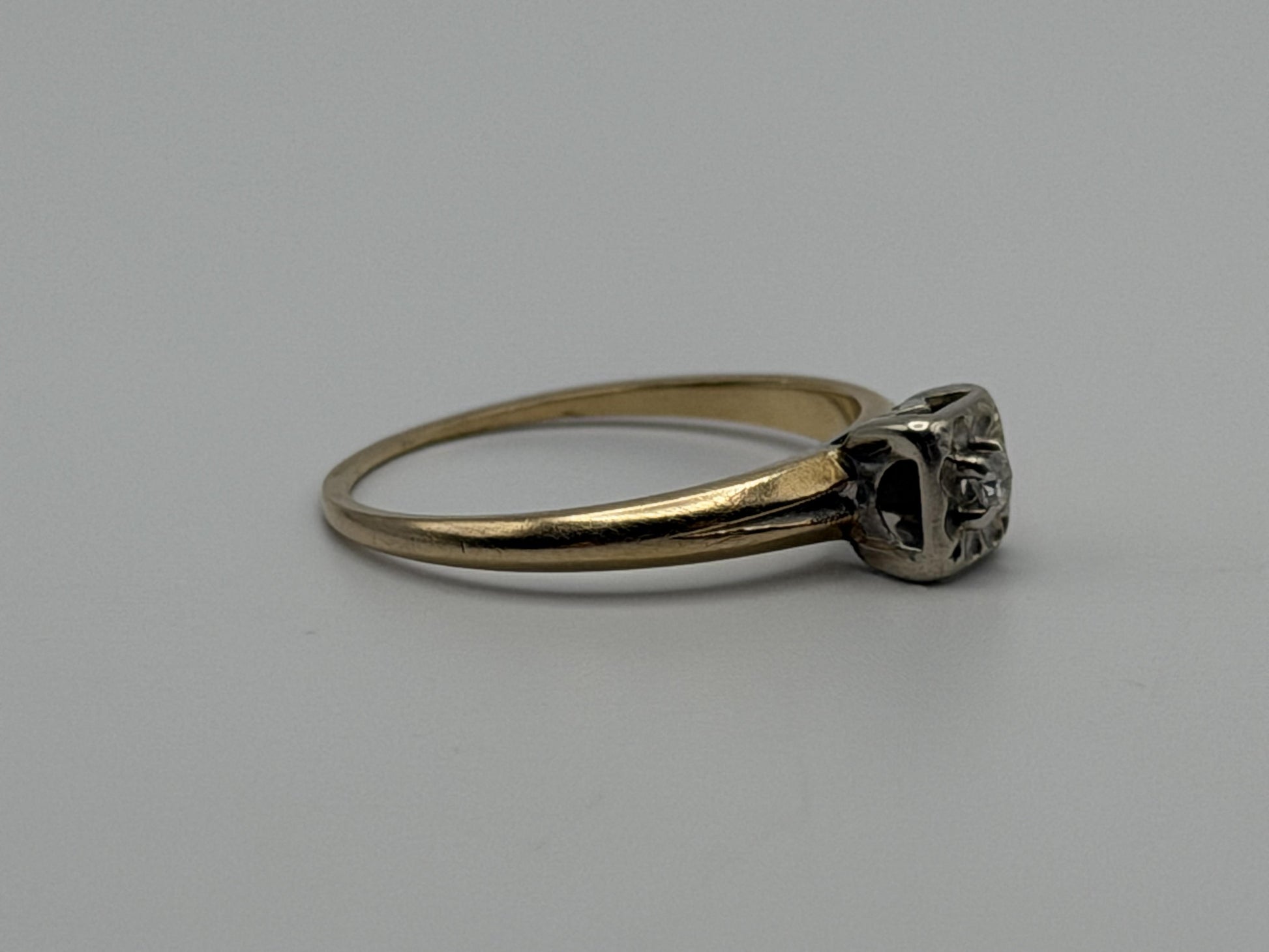 14k Yellow and White Gold Diamond Solitaire Wedding Ring. Engagement Ring