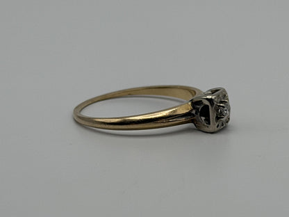14k Yellow and White Gold Diamond Solitaire Wedding Ring. Engagement Ring