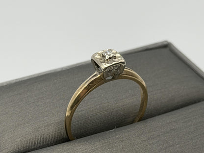 14k Yellow and White Gold Diamond Solitaire Wedding Ring. Engagement Ring