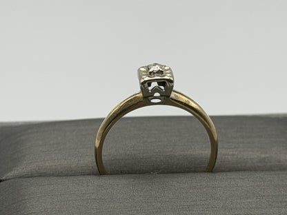 14k Yellow and White Gold Diamond Solitaire Wedding Ring. Engagement Ring