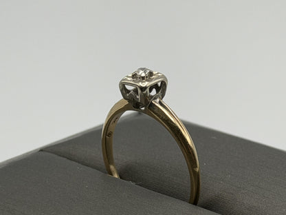 14k Yellow and White Gold Diamond Solitaire Wedding Ring. Engagement Ring