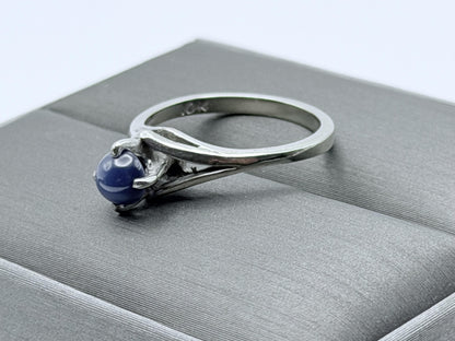 10k White Gold Blue Star Sapphire Solitare Cocktail Ring