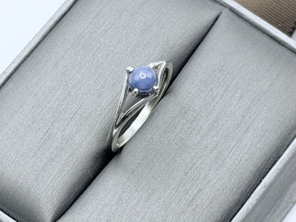 10k White Gold Blue Star Sapphire Solitare Cocktail Ring