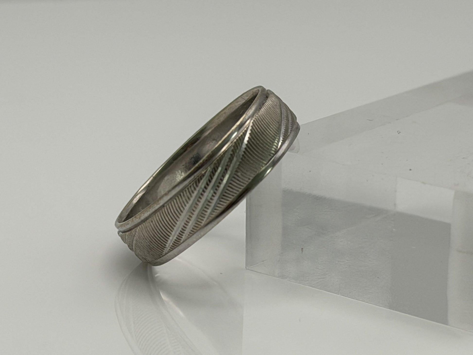 10K White Gold Men’s Wide 6mm Heavy Wedding Textured Band Ring Vintage