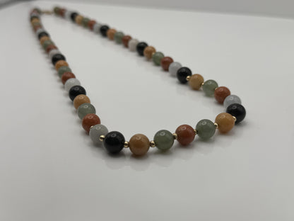 14k Multicolor Natural Stone Gold Beaded Necklace 22” Earth Gemstone