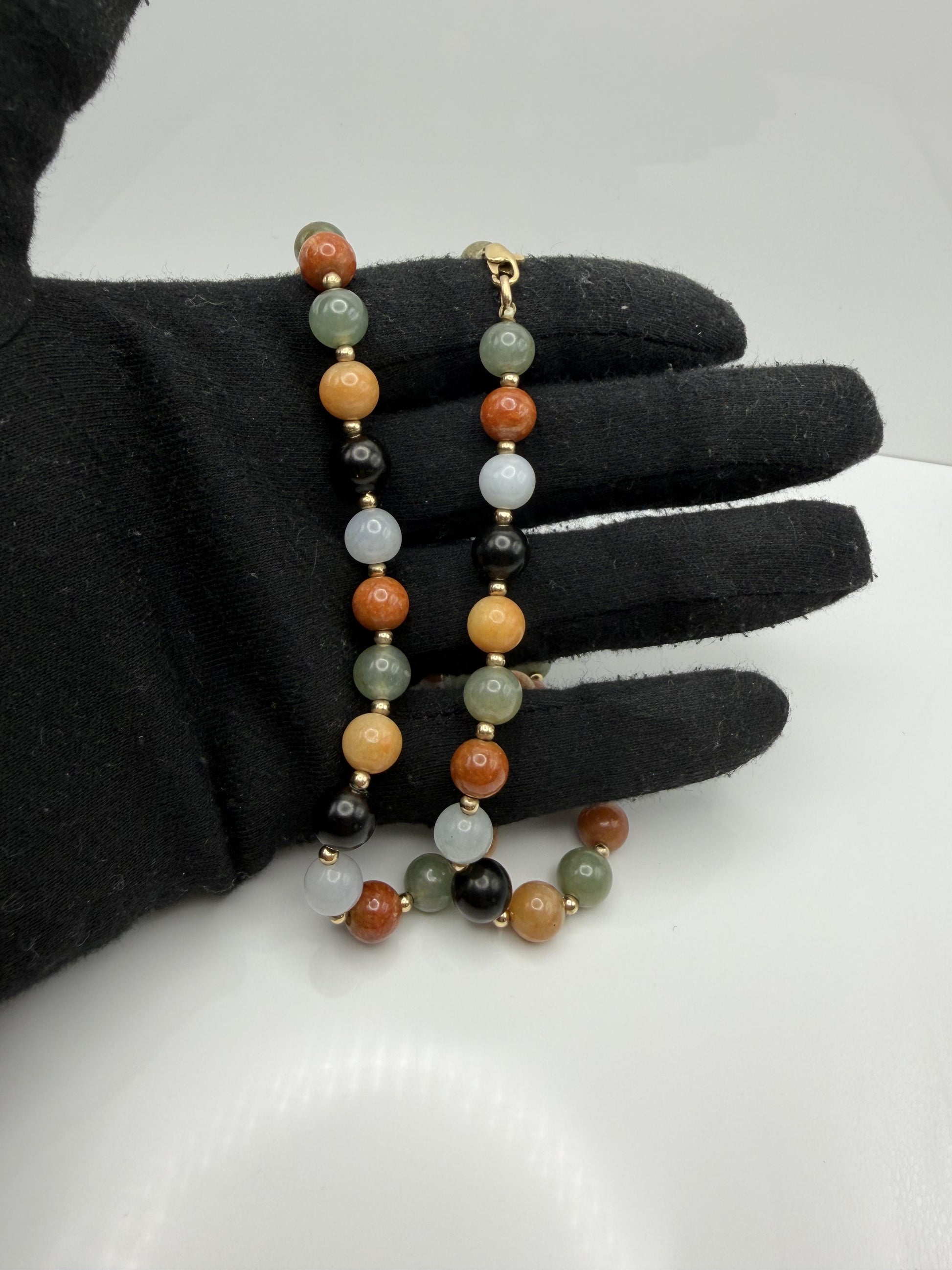 14k Multicolor Natural Stone Gold Beaded Necklace 22” Earth Gemstone