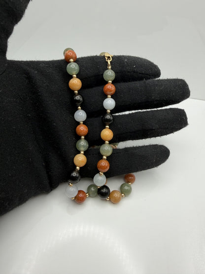 14k Multicolor Natural Stone Gold Beaded Necklace 22” Earth Gemstone