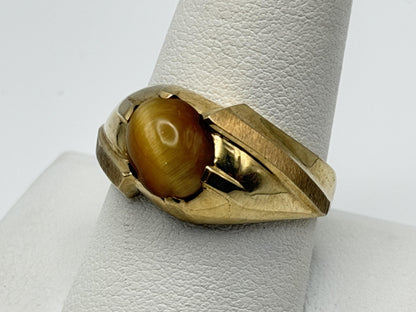 10k Yellow Gold Tiger Eye Statement Cocktail Ring.