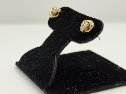 Italy 14K Gold Diamond Knot Stud Earrings Elegant Two-Tone Rope Design Jewelry