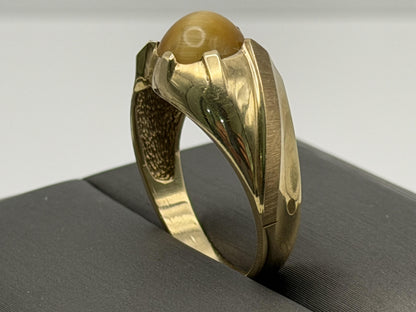 10k Yellow Gold Tiger Eye Statement Cocktail Ring.