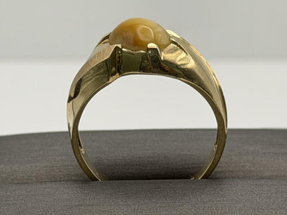 10k Yellow Gold Tiger Eye Statement Cocktail Ring.