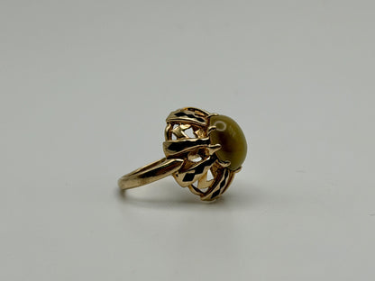 Vintage 10k Yellow Gold Cat's Eye Chrysoberyl Ring Oval Shape Dinner Ring