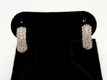 14K Yellow Gold Hoop Earrings Huggie Hoops Pavé Style 14mm