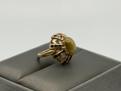 Vintage 10k Yellow Gold Cat's Eye Chrysoberyl Ring Oval Shape Dinner Ring
