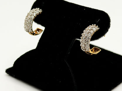 14K Yellow Gold Hoop Earrings Huggie Hoops Pavé Style 14mm