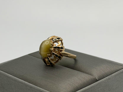 Vintage 10k Yellow Gold Cat's Eye Chrysoberyl Ring Oval Shape Dinner Ring