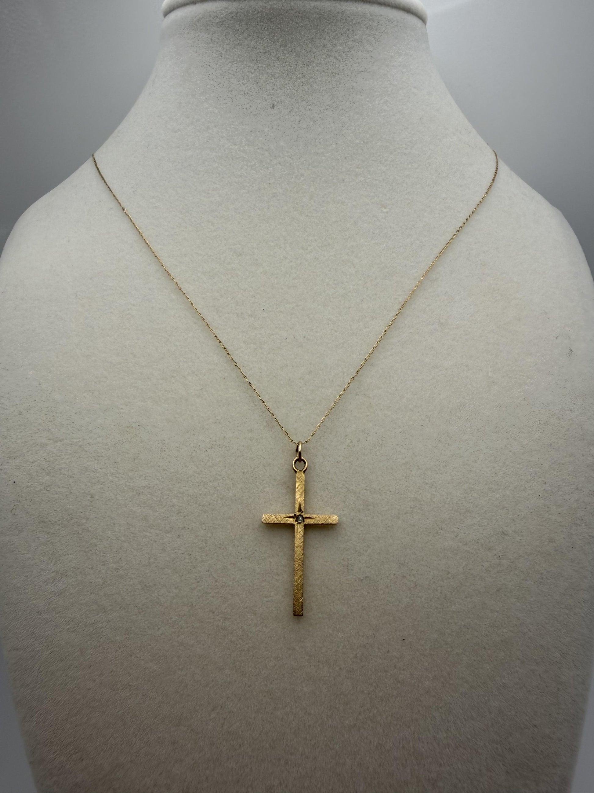 10K Gold Diamond Cross Necklace 14k Chain 24" Christian Religious Pendant Dainty