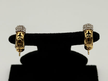 14K Yellow Gold Hoop Earrings Huggie Hoops Pavé Style 14mm