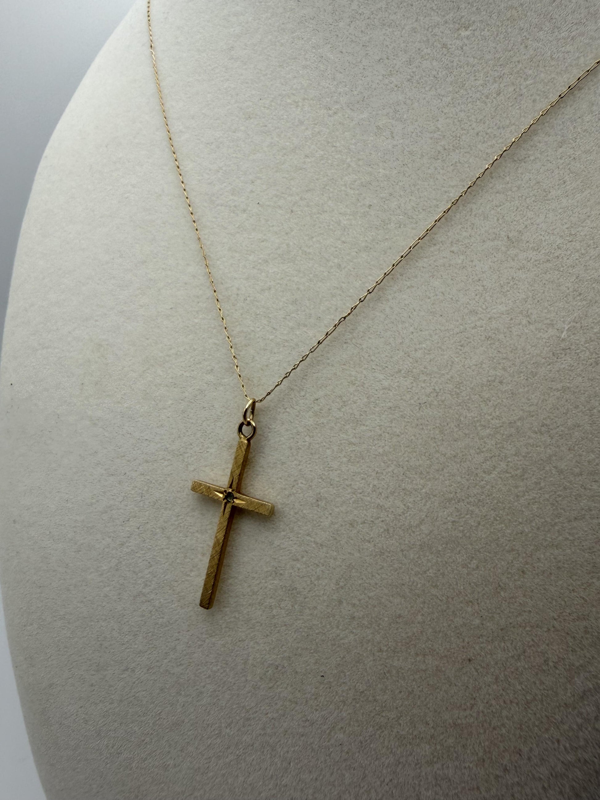 10K Gold Diamond Cross Necklace 14k Chain 24" Christian Religious Pendant Dainty