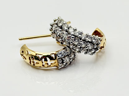 14K Yellow Gold Hoop Earrings Huggie Hoops Pavé Style 14mm
