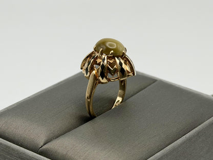 Vintage 10k Yellow Gold Cat's Eye Chrysoberyl Ring Oval Shape Dinner Ring