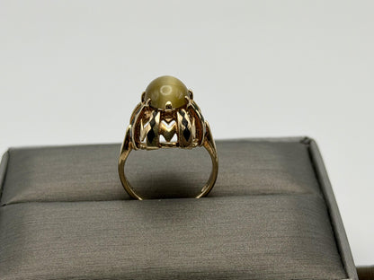 Vintage 10k Yellow Gold Cat's Eye Chrysoberyl Ring Oval Shape Dinner Ring