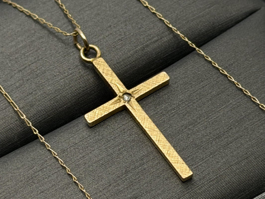 10K Gold Diamond Cross Necklace 14k Chain 24" Christian Religious Pendant Dainty