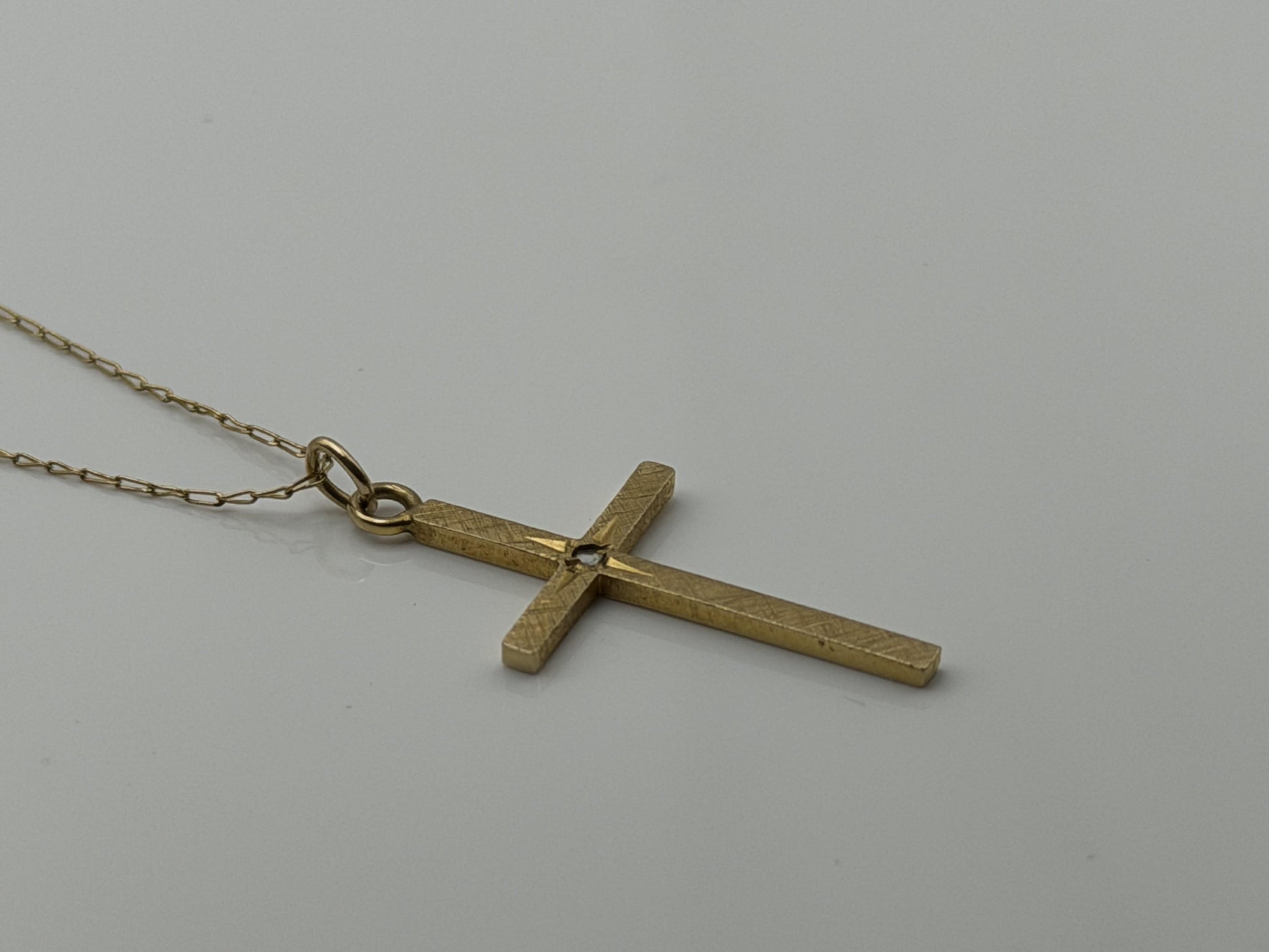 10K Gold Diamond Cross Necklace 14k Chain 24" Christian Religious Pendant Dainty