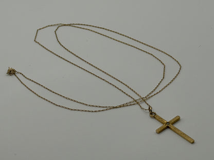 10K Gold Diamond Cross Necklace 14k Chain 24" Christian Religious Pendant Dainty
