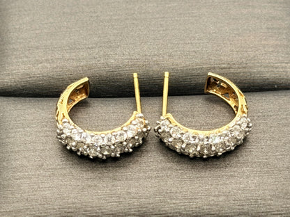14K Yellow Gold Hoop Earrings Huggie Hoops Pavé Style 14mm