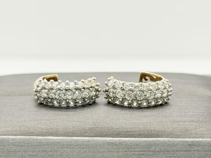 14K Yellow Gold Hoop Earrings Huggie Hoops Pavé Style 14mm
