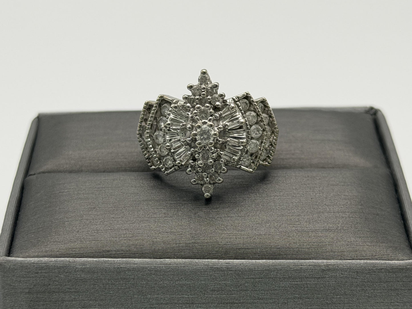 14k White Gold Diamond 1.25 CTW Cluster Ring Vintage Cocktail Ring.