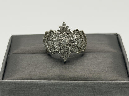 14k White Gold Diamond 1.25 CTW Cluster Ring Vintage Cocktail Ring.