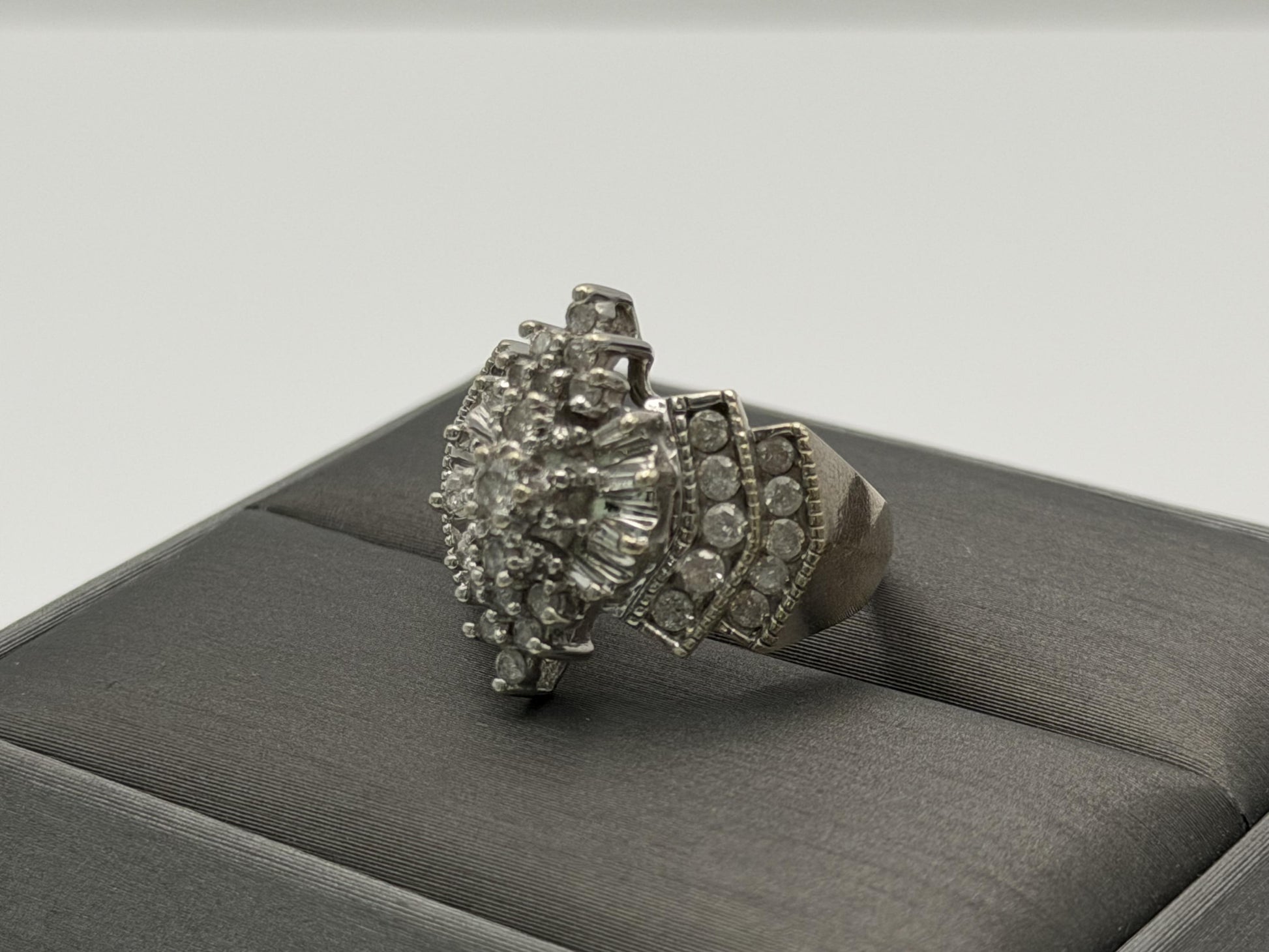 14k White Gold Diamond 1.25 CTW Cluster Ring Vintage Cocktail Ring.