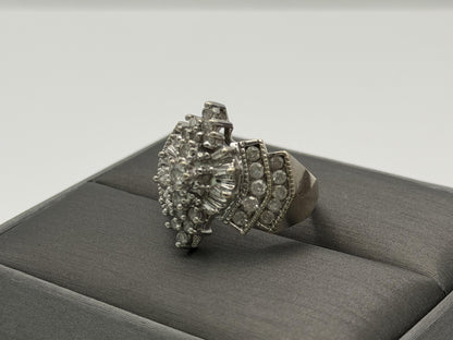14k White Gold Diamond 1.25 CTW Cluster Ring Vintage Cocktail Ring.