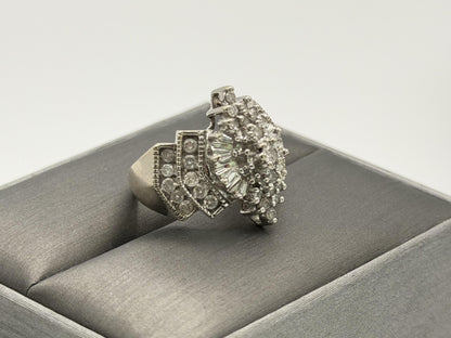 14k White Gold Diamond 1.25 CTW Cluster Ring Vintage Cocktail Ring.