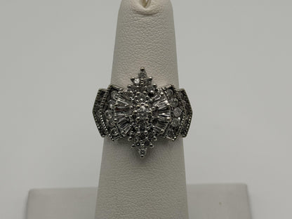 14k White Gold Diamond 1.25 CTW Cluster Ring Vintage Cocktail Ring.