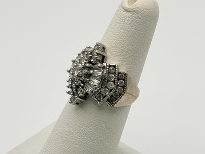 14k White Gold Diamond 1.25 CTW Cluster Ring Vintage Cocktail Ring.