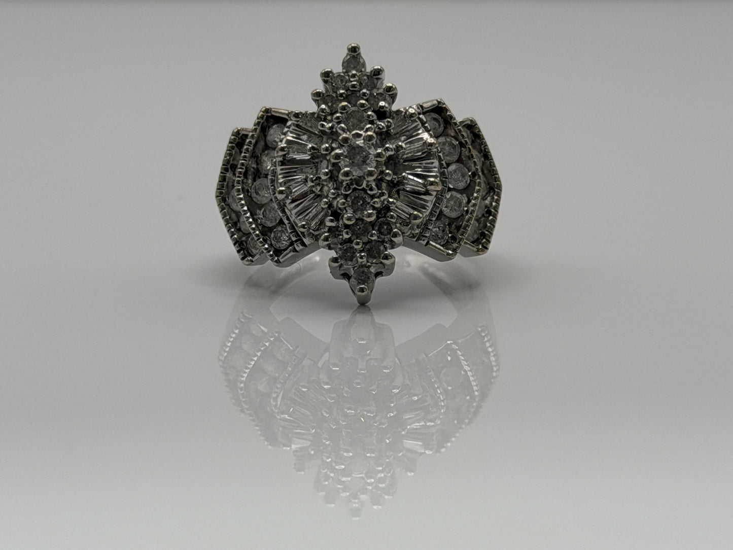 14k White Gold Diamond 1.25 CTW Cluster Ring Vintage Cocktail Ring.
