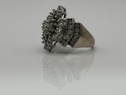 14k White Gold Diamond 1.25 CTW Cluster Ring Vintage Cocktail Ring.