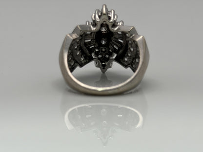 14k White Gold Diamond 1.25 CTW Cluster Ring Vintage Cocktail Ring.